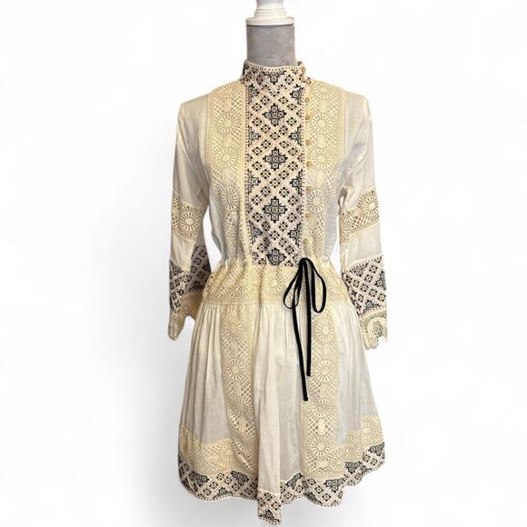 Tory Burch Carlotta Lace Trimmed Embroidered Cotton Voile Mini Dress Prairie 8 - Picture 1 of 8